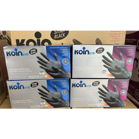 Koin Ultra Güçlü Elmas Yüzey Pudrasız Nitril Muayene Eldiveni Siyah 50'Li x 20 Paket ( 1.000 Adet )