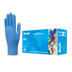 Beybi Strong-5 Pudrasız Nitril Muayene Eldiveni Mavi 100'Lü x 40 Paket ( 4.000 Adet )