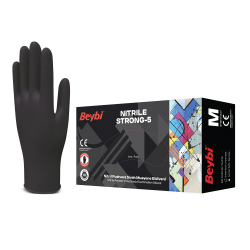 BEYBİ STRONG-5 PUDRASIZ NİTRİL MUAYENE ELDİVENİ SİYAH